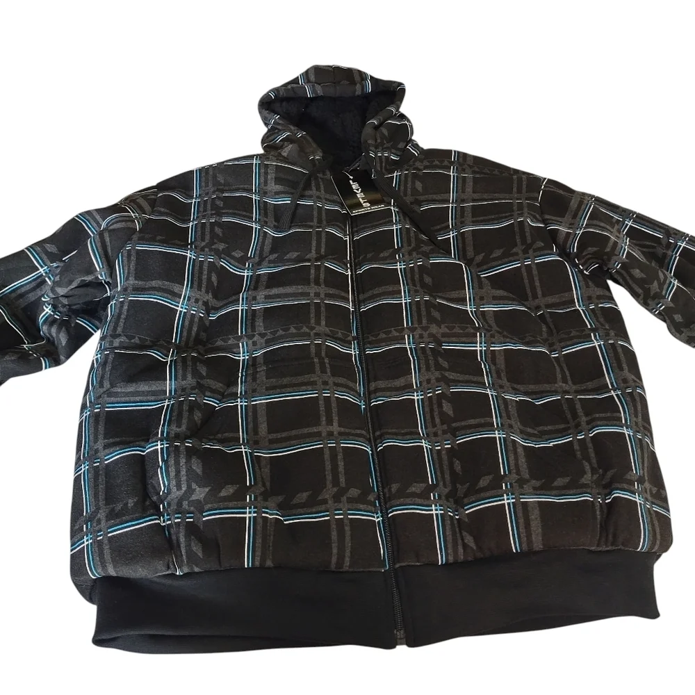 Level's Sportswear Men's Jacket Hooded Black Pattern Faux Sherpa Lined Sz M NWT